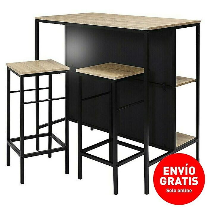 Home Deco Factory Mesa alta con taburetes Loka (L x An x Al: 60 x 100 x 95 cm, Negro/Roble, 3 pzs.) | BAUHAUS