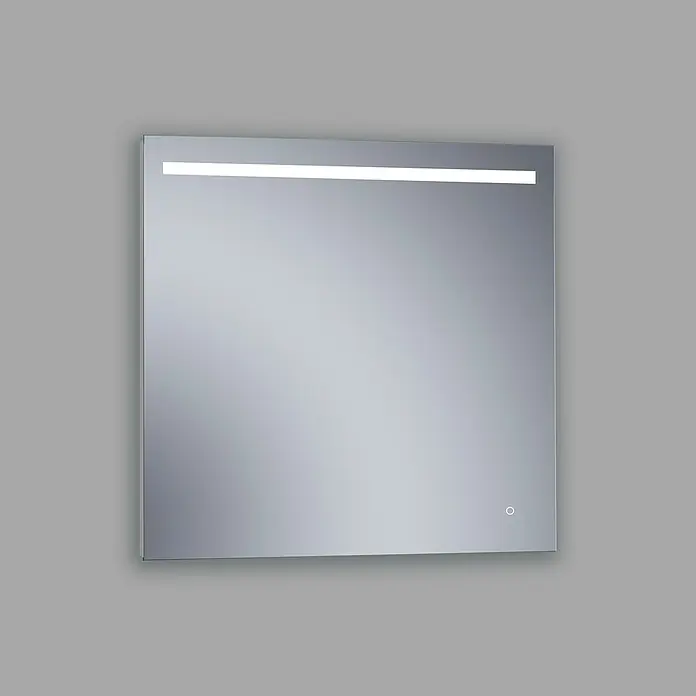 Camargue Lichtspiegel Eco One - 80 x 70 cm, Sensor - Quadratischer Spiegel mit LED-Beleuchtung oben und kleinem Bedienknopf unten rechts für moderne Badezimmerdesigns.
