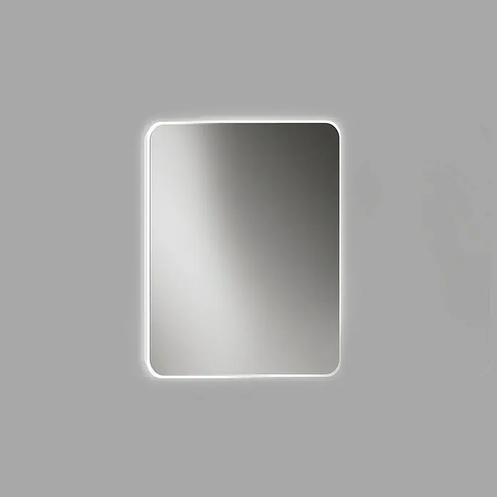 Camargue Lichtspiegel Celia - 60 x 70 cm, Leuchtmittel - Quadratischer Spiegel mit abgerundeten Ecken und LED-Hintergrundbeleuchtung, ideal für Badezimmer und moderne Räume.