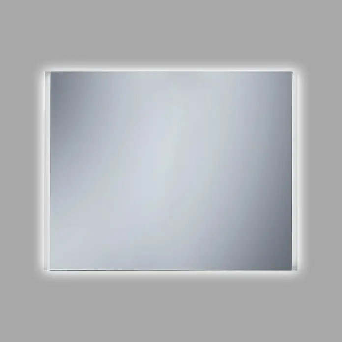 Camargue Lichtspiegel Aran100 x 70 cm, Leuchtmittel - Nahaufnahme eines modernen, rechteckigen Spiegels mit LED-Beleuchtung, der ein elegantes und funktionales Design zeigt.