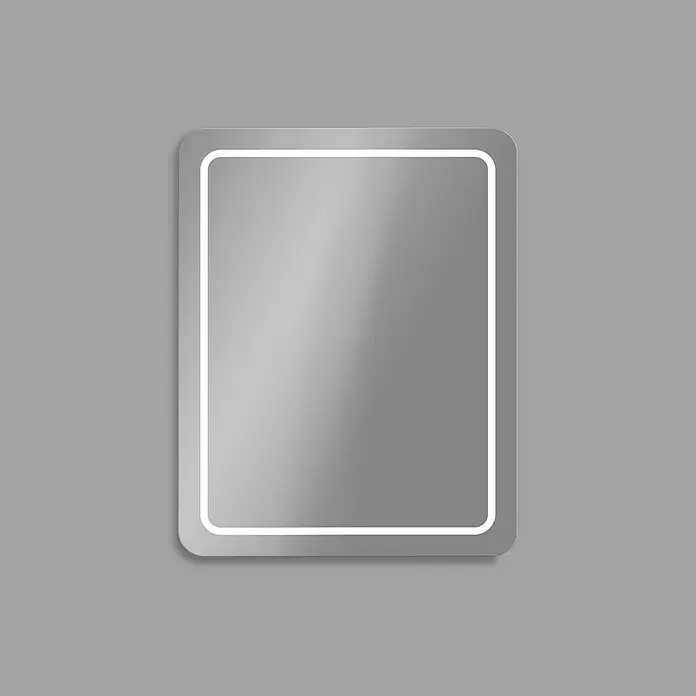 Camargue Lichtspiegel Kea60 x 70 cm, Leuchtmittel - Modern beleuchteter rechteckiger Spiegel mit abgerundeten Ecken für Badezimmer oder Ankleideraum.