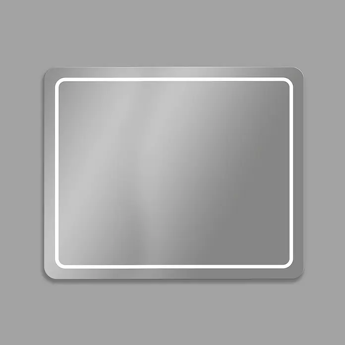 Camargue Lichtspiegel Katia100 x 70 cm, Leuchtmittel - Ein rechteckiger Spiegel mit abgerundeten Ecken und einer LED-Umrandung, ideal für moderne Badezimmer. Bietet klare Reflexion und stilvolle Beleuchtung.