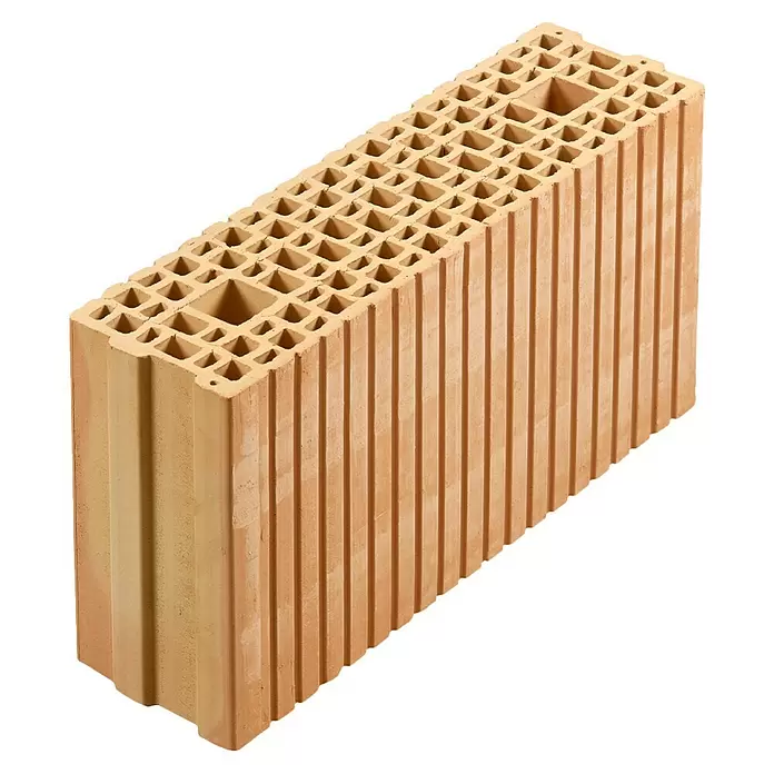Porotonstein 8DF - 49,8 x 11,5 x 24,9 cm - Perforierter Terrakotta-Ziegelstein mit Lochmuster für Bau und Wärmedämmung.