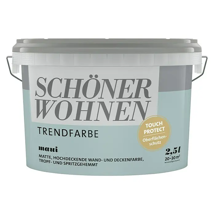SCHÖNER WOHNEN-Farbe Wandfarbe TrendfarbeMaui, Matt, 2,5 l, Konservierungsmittelfrei - Ein Eimer "Schöner Wohnen"-Trendfarbe in "Maui", eine matte Wand- und Deckenfarbe mit Oberflächenschutz für ein schönes Zuhause.