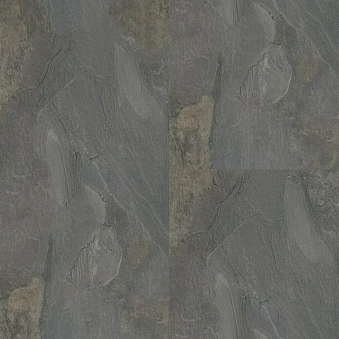 LOGOCLIC Ceramico Laminat Silent - Ceramico, Fliese, 638 x 330 x 8 mm - Texturierte, graue Schieferplatte mit natürlichen Mustern und subtilen Farbvariationen, ideal für elegante Innenräume.
