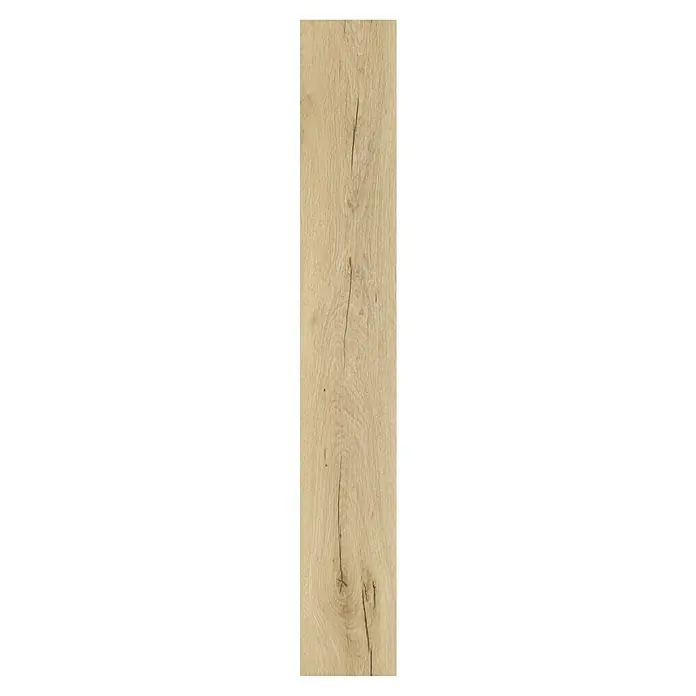Vinylboden SPC Rigid - Eiche Zermatt, Landhausdiele, 1.220 x 180 x 4,5 mm - Eine natürliche Holzplanke mit markanter Maserung und Astlöchern in warmen Brauntönen für rustikale Akzente.
