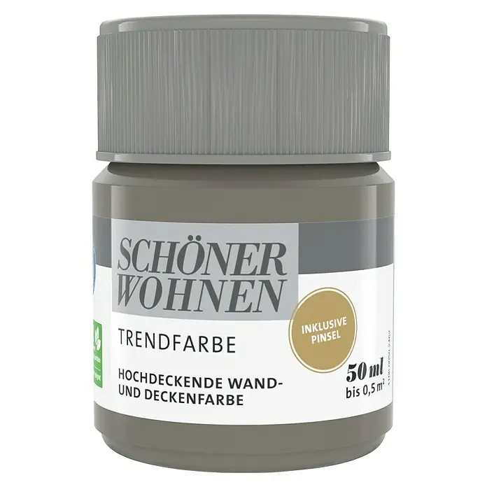 SCHÖNER WOHNEN-Farbe Farbtester Trendfarbe - Manhattan, Matt, 50 ml, Konservierungsmittelfrei - Farbdose "Schöner Wohnen Trendfarbe" mit grauem Deckel, inklusive Pinsel, für hochdeckende Wand- und Deckenfarbe, 50ml für bis zu 0,5 m².