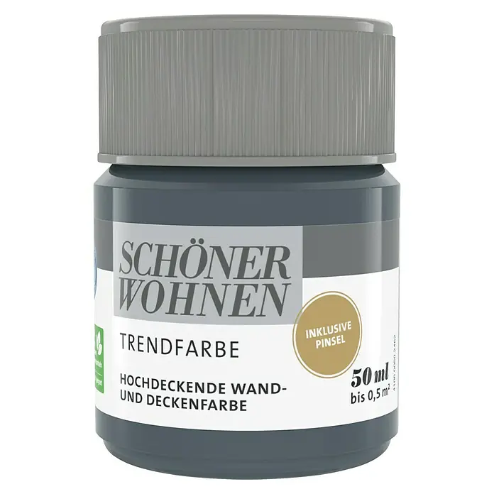SCHÖNER WOHNEN-Farbe Farbtester Trendfarbe - Blueberry, Matt, 50 ml, Konservierungsmittelfrei - Dose Schöner Wohnen Trendfarbe, eine hochdeckende Wand- und Deckenfarbe, inklusive Pinsel, mit 50 ml Inhalt für bis zu 0,5 m².