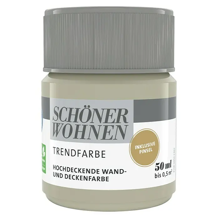 SCHÖNER WOHNEN-Farbe Farbtester Trendfarbe - Moon, Matt, 50 ml, Konservierungsmittelfrei - Dose Schöner Wohnen Trendfarbe für Wand- und Deckenfarbe, inklusive Pinsel, Inhalt 50ml, geeignet für bis zu 0,5 m².