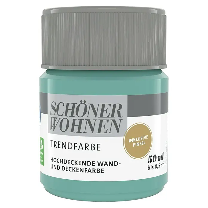 SCHÖNER WOHNEN-Farbe Farbtester Trendfarbe - Frozen, Matt, 50 ml, Konservierungsmittelfrei - Farbbehälter "Schöner Wohnen Trendfarbe" in Türkis. Inklusive Pinsel für hochdeckende Wand- und Deckenfarbe, 50 ml für bis zu 0,5 m² Fläche.