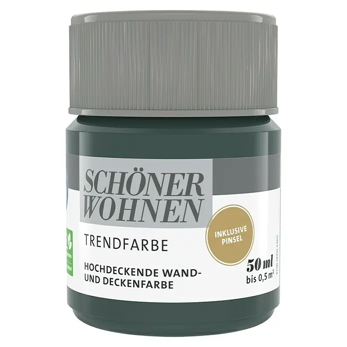 SCHÖNER WOHNEN-Farbe Farbtester Trendfarbe - Jungle, Matt, 50 ml, Konservierungsmittelfrei - Dose Schöner Wohnen Trendfarbe, eine hochdeckende Wand- und Deckenfarbe mit inklusivem Pinsel, ideal für kleine Flächen bis 0,5 m².