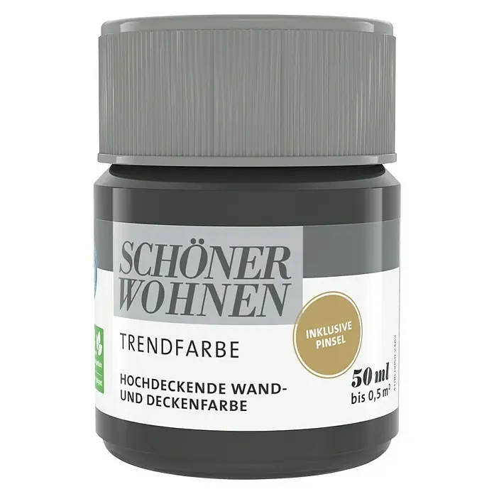 SCHÖNER WOHNEN-Farbe Farbtester Trendfarbe - Luna, Matt, 50 ml, Konservierungsmittelfrei - Dose „Schöner Wohnen“-Trendfarbe, hochdeckende Wand- und Deckenfarbe in Anthrazit mit grauem Deckel, 50 ml Inhalt inklusive Pinsel für bis zu 0,5 m².