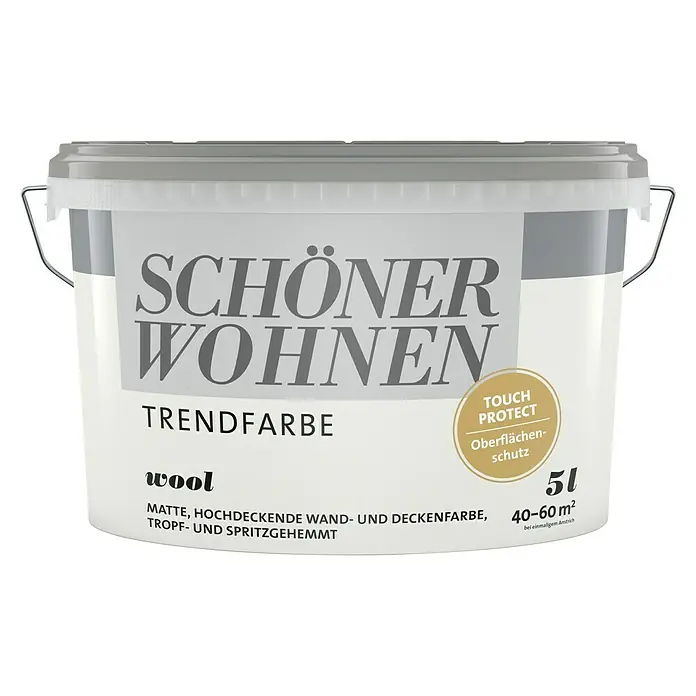 SCHÖNER WOHNEN-Farbe Wandfarbe TrendfarbeWool, Matt, 5 l, Konservierungsmittelfrei - Eimer Schöner Wohnen Trendfarbe "Wolle", matte, hochdeckende Wand- und Deckenfarbe für ein schönes Zuhause.