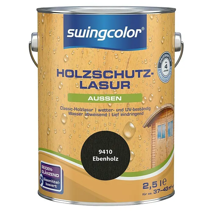 swingcolor Holzlasur - Ebenholz, 2,5 l, Seidenglänzend - Farbdose Holzschutzlasur von Swingcolor, Farbe Ebenholz. Für den Außenbereich, wasserabweisend und UV-beständig.