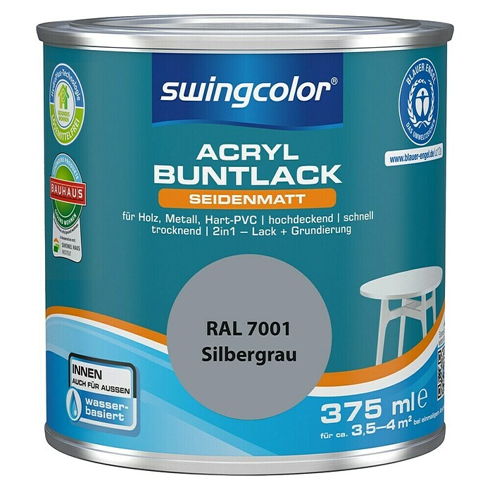 swingcolor Buntlack Acryl (Silbergrau, 375 ml, Seidenmatt)