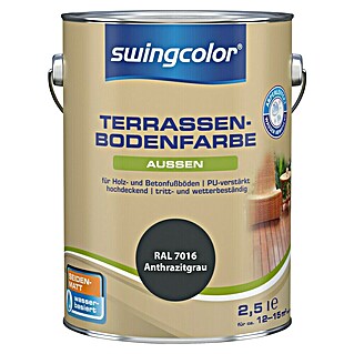 swingcolor Terrassenbodenfarbe Terrassenbodenfarbe RAL 7016 (Anthrazitgrau, 2,5 l, Seidenmatt, Wasserbasiert)