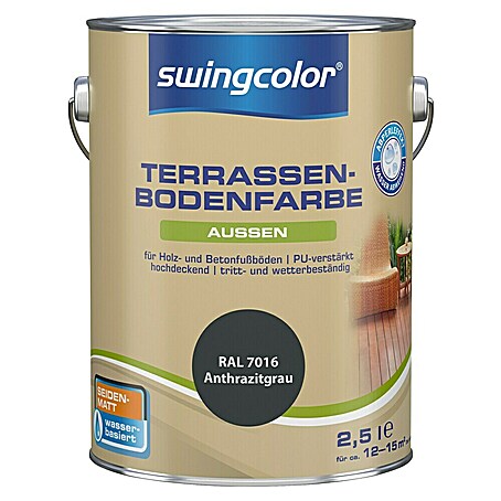 swingcolor Terrassenbodenfarbe RAL 7016 (Anthrazitgrau, 2,5 l, Seidenmatt, Wasserbasiert)