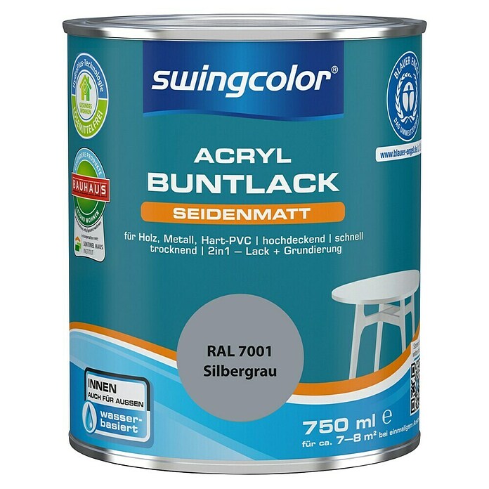 swingcolor Buntlack Acryl (Silbergrau, 750 ml, Seidenmatt)
