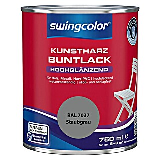 swingcolor Buntlack Kunstharz für Außen (RAL 7037, Staubgrau, 750 ml, Hochglänzend, Lösemittelbasiert)
