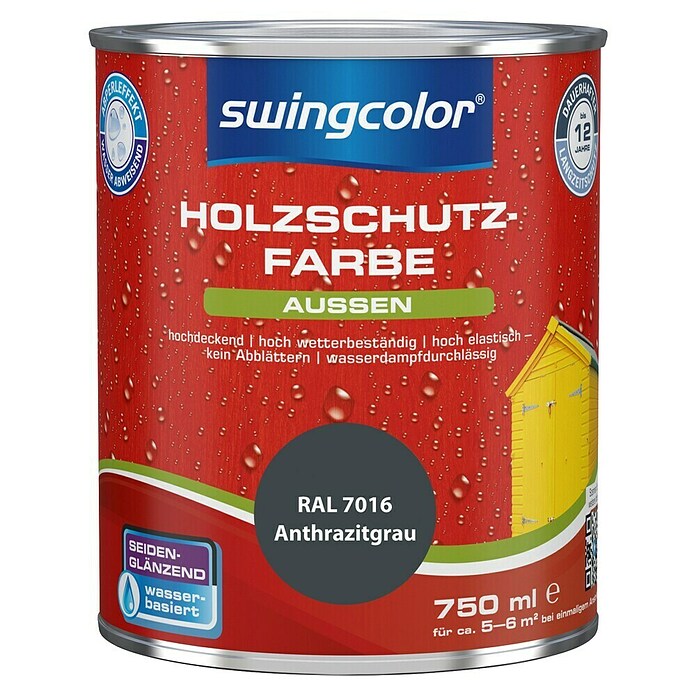 swingcolor Holzschutzfarbe (Anthrazitgrau, 2,5 l, Seidenglänzend)