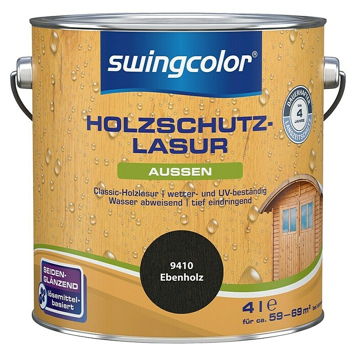 swingcolor Holzschutzlasur (Ebenholz, 4 l, Seidenmatt, Lösemittelbasiert)