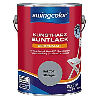 swingcolor Buntlack Kunstharz für Außen (Silbergrau, 2,5 l, Seidenmatt, Lösemittelbasiert)
