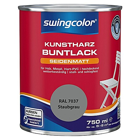 swingcolor Buntlack Kunstharz für Außen (Staubgrau, Seidenmatt, 750 ml, Lösemittelbasiert)