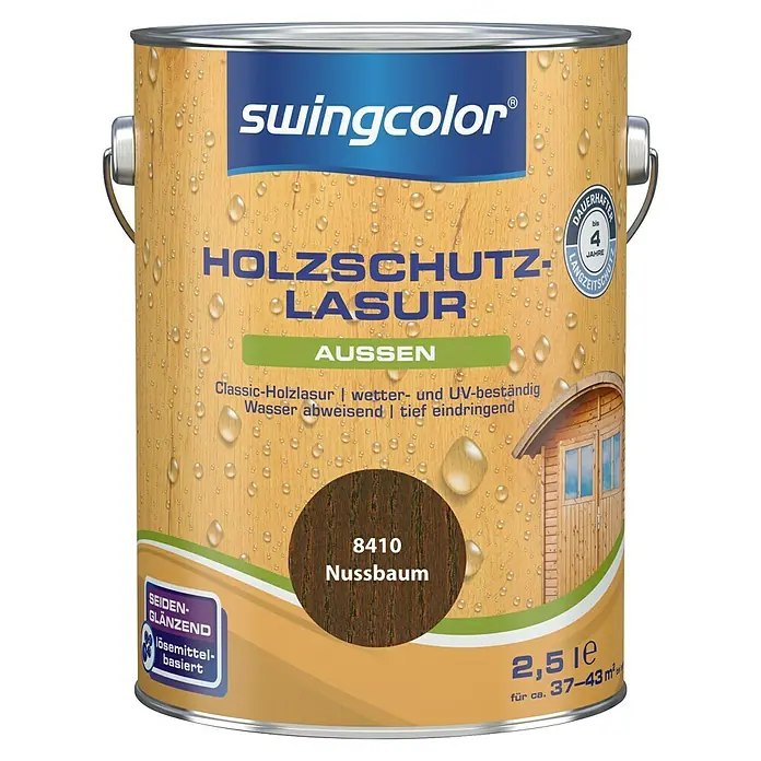 swingcolor Holzlasur - Nussbaum, 2,5 l, Seidenglänzend, Lösemittelbasiert - Dose Holzschutzlasur von Swingcolor, Farbe Nussbaum. Für Außenbereich, dauerhafter Schutz und wasserabweisend.