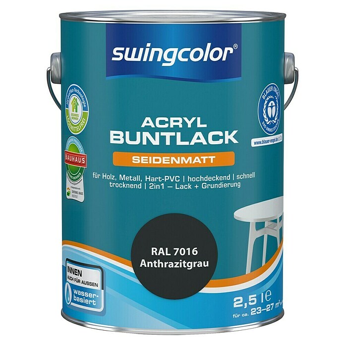 swingcolor Buntlack Acryl (Anthrazitgrau, 2,5 l, Seidenmatt)