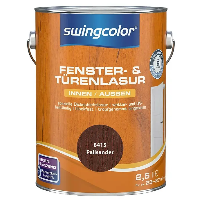 swingcolor Fenster- & Türenlasur - Palisander, 2,5 l, Seidenglänzend - Dose Swingcolor Fenster- & Türenlasur Palisander, 2,5 l für langanhaltenden Schutz und seidenen Glanz im Innen- und Außenbereich.