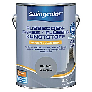swingcolor 2in1 Flüssigkunststoff / Fußbodenfarbe RAL 7001 (Silbergrau, 2,5 l, Seidenmatt)