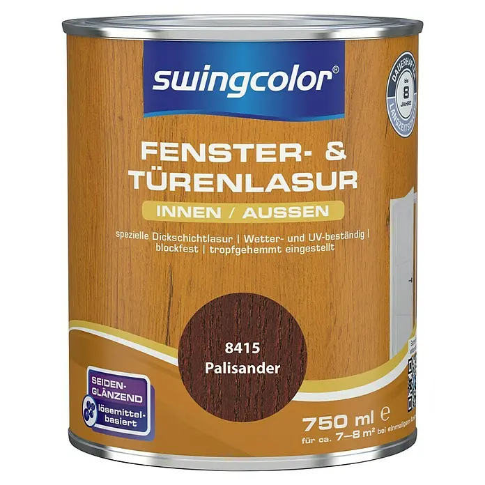 swingcolor Fenster- & Türenlasur - Palisander, 750 ml, Seidenglänzend - Dose Swingcolor Fenster- & Türenlasur Palisander 8415, 750 ml, für langanhaltenden Schutz und seidenen Glanz für Innen- und Außenbereiche.