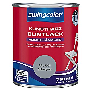 swingcolor Buntlack Kunstharz für Außen (RAL 7001, Silbergrau, 750 ml, Hochglänzend, Lösemittelbasiert)