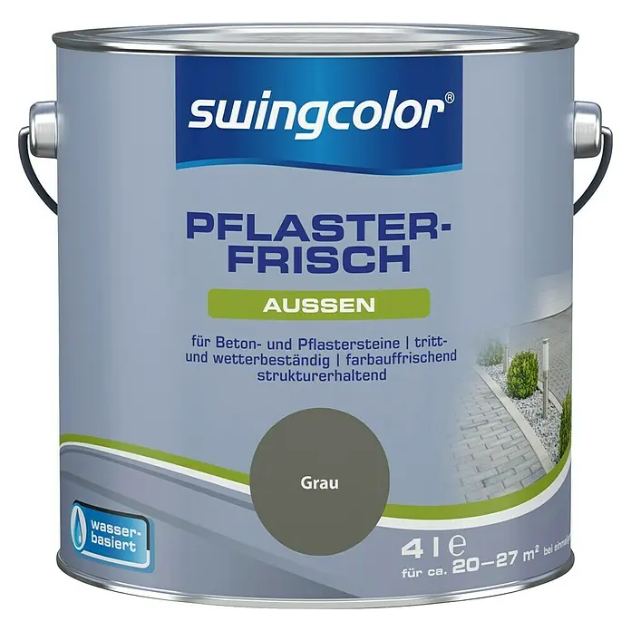 swingcolor Betonlasur Pflaster-Frisch - Grau, 4 l - Dose Pflaster-Frisch von Swingcolor in Grau, wasserbasiert, für Beton- und Pflastersteine, tritt- und wetterbeständig, Inhalt 4l, ergiebig für ca. 20-27m².