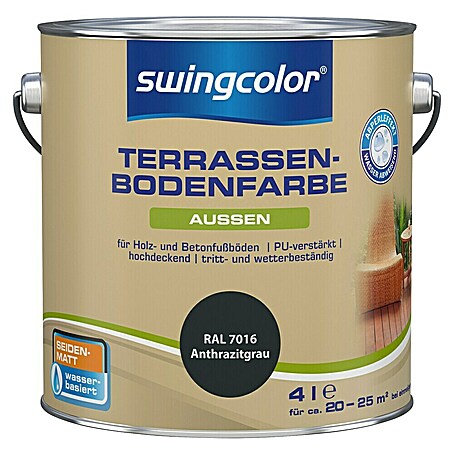 swingcolor Terrassenbodenfarbe RAL 7016 (Anthrazitgrau, 4 l, Seidenmatt)