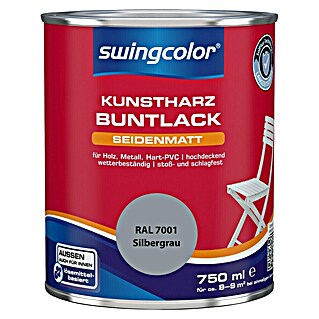 swingcolor Buntlack Kunstharz für Außen (Silbergrau, 750 ml, Seidenmatt, Lösemittelbasiert)