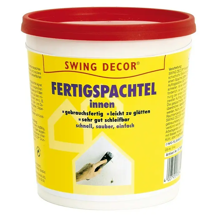 Swing Decor Fertigspachtel Innen - 1 kg - Eimer Fertigspachtel von Swing Decor für den Innenbereich, gebrauchsfertig und leicht zu glätten, ideal für schnelle Reparaturen.
