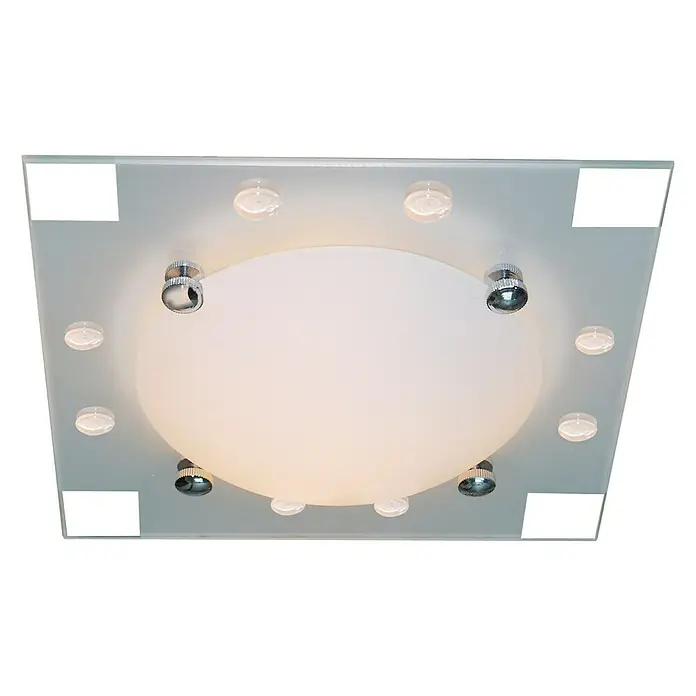 Tween Light Plafón LED Procida - 12 W, L x An x Al: 33 x 33 x 10 cm, Gris, Blanco cálido - Lámpara de techo cuadrada con pantalla de cristal esmerilado y detalles cromados, para iluminación moderna.