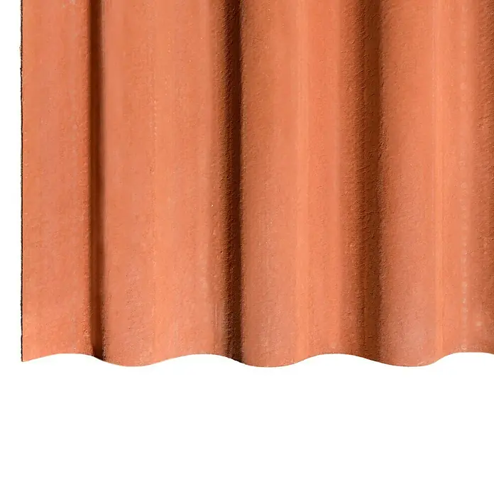 Euronit Placa de fibrocemento Granonda Go 177 - 2 m x 1,1 m x 6,5 mm, Terracota - Primer plano de una teja ondulada naranja. Ideal para techos robustos y estéticos con un toque mediterráneo.