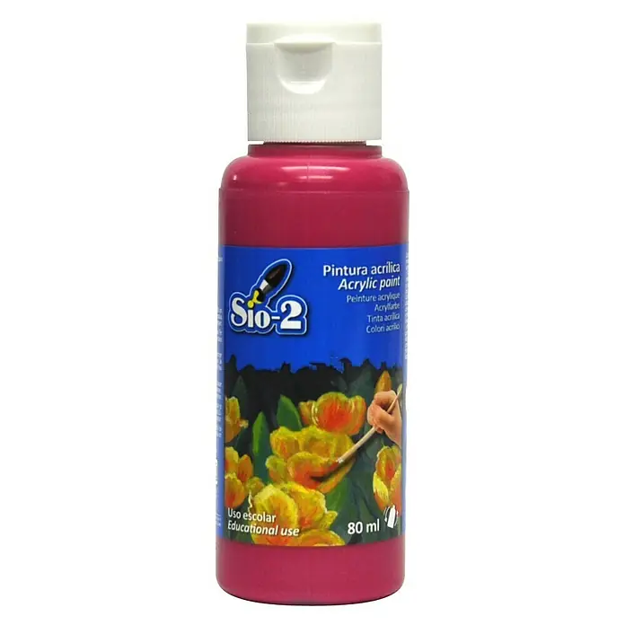 Pintura acrílica Sio-2 - Magenta, 80 ml - Imagen de una botella de pintura acrílica rosa brillante Sio-2, ideal para proyectos de arte y uso educativo.