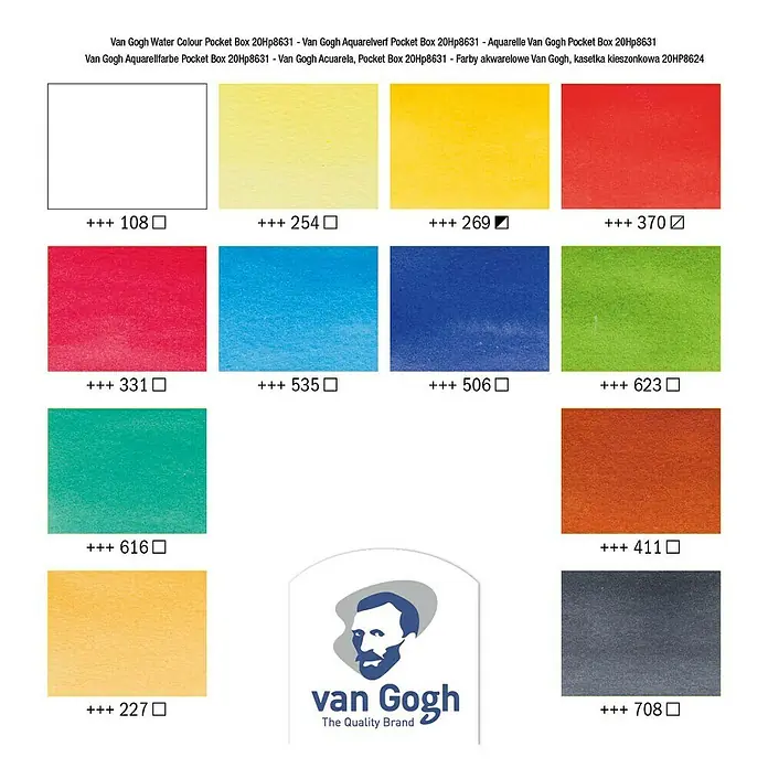 Talens Van Gogh Set de acuarelas Pocket box - Multicolor - Van Gogh Water Colour Pocket Box 20Hp8631 con diferentes tonalidades de color y el logotipo de Van Gogh, ideal para artistas.