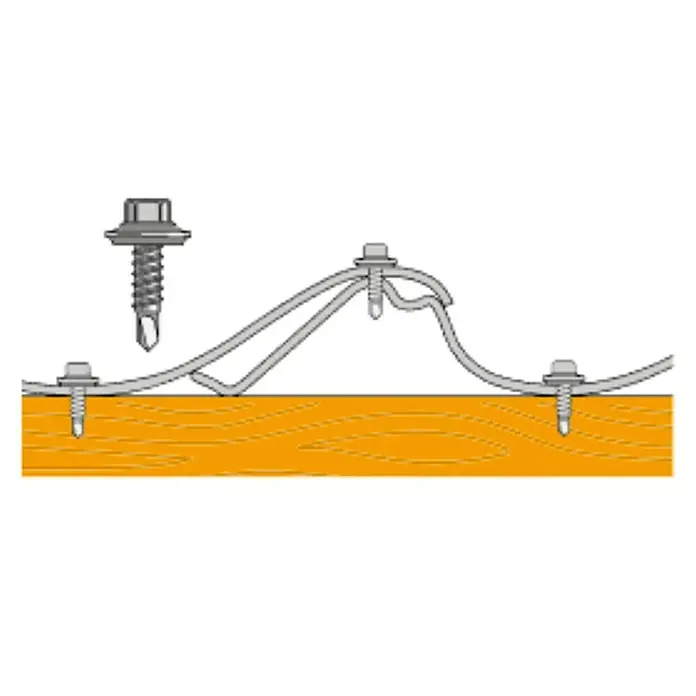 Metdach Schrauben - Rot, Ø x L: 4,8 x 35 mm, 250 Stk. - Illustration einer Metalldachbefestigung mit Schrauben und Holzunterkonstruktion.