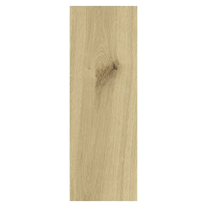 Living by Haro Parkett - Eiche pure strukturiert Naturöl, Landhausdiele, 1.085 x 180 x 12 mm - Das Bild zeigt ein Paneel aus hellem Holz mit einer ausgeprägten Maserung und einem Astloch, das dem Holz Charakter verleiht.