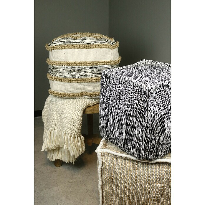 Hocker Pouf Streifen (40 x 40 x 40 cm, Natur, 45 % Baumwolle, 33 % Jute, 22 % Polyester) | BAUHAUS