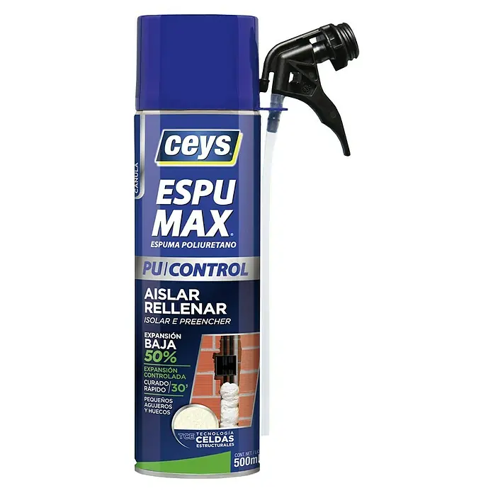 Ceys Adhesivo para montaje Espumax - 500 g - Bote de espuma de poliuretano CEYS Espu Max, ideal para aislar y rellenar pequeños agujeros. Con una baja expansión del 50%.