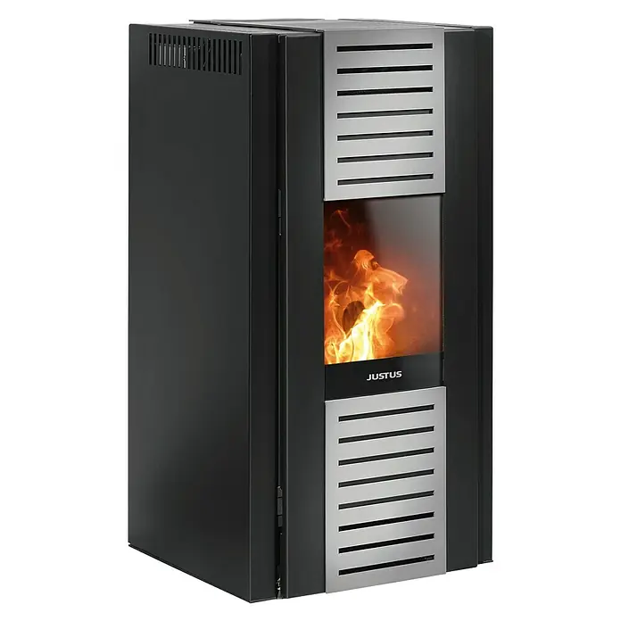 Justus Pelletofen Sirkos Aqua 2.0 - 2,5 kW - 9,4 kW, Raumheizvermögen: 200 m³, Material Verkleidung: Stahl, Schwarz - Elegantes Justus-Kaminofen-Design. Der Kaminofen sorgt für Wärme und Atmosphäre, stilvolles Heizen für Ihr Zuhause.