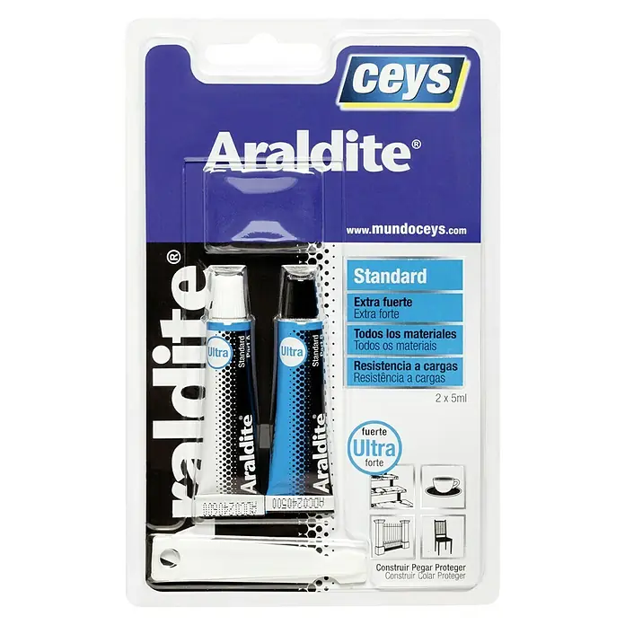 Ceys Adhesivo de resina epoxi de 2 componentes Araldite Standard - Amarillo, 5 ml - Adhesivo Araldite Ultra: Adhesivo bicomponente fuerte para uniones fiables en diversos materiales. Ideal para reparaciones y proyectos de bricolaje.