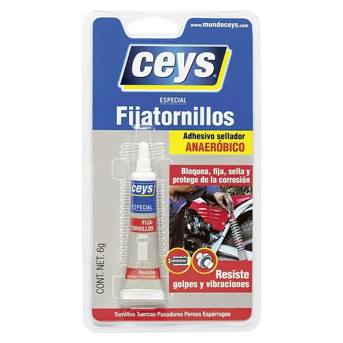 Ceys Adhesivo especial Fijatornillos - Transparente - Imagen del producto de fijación de tornillos Ceys, un adhesivo sellador anaeróbico que protege los tornillos de vibraciones y evita la corrosión.