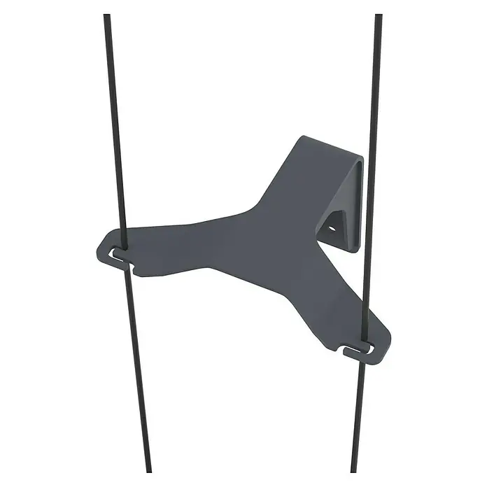 Gusta Garden Pflanzkasten Curt Cucumber - Außenmaß (L x B x H): 34,7 x 28,1 x 13,8 cm, Kunststoff, Dunkelgrün, Rankhilfe - Nahaufnahme eines grauen Fensterputz-Clips, der an zwei schwarzen Schnüren befestigt ist und zur Fensterreinigung dient.