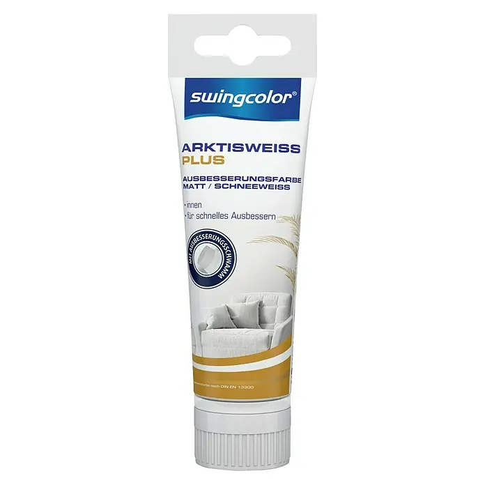 swingcolor Wandfarbe Ausbesserungstube Arktisweiß Plus - Schneeweiß, Matt, 100 ml - Tube mit Swingcolor Arktisweiss Plus Ausbesserungsfarbe Matt/Schneeweiss, ideal für schnelle Ausbesserungen im Innenbereich mit Schwamm.